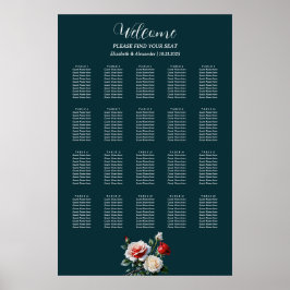 Dark Pretty pink white red roses seating chart Poster