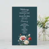 Dark Pretty pink white red roses wedding program (Staand voorkant)