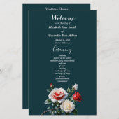Dark Pretty pink white red roses wedding program (Voorkant / Achterkant)