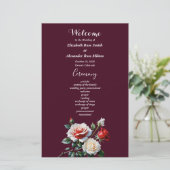 Dark Pretty pink white red roses wedding program (Staand voorkant)
