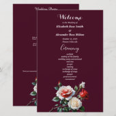 Dark Pretty pink white red roses wedding program (Voorkant / Achterkant)