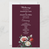 Dark Pretty pink white red roses wedding program (Voorkant)