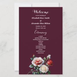 Dark Pretty pink white red roses wedding program