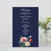 Dark Pretty pink white red roses wedding program (Staand voorkant)