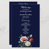 Dark Pretty pink white red roses wedding program (Voorkant / Achterkant)