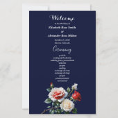 Dark Pretty pink white red roses wedding program (Voorkant)