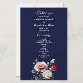 Dark Pretty pink white red roses wedding program