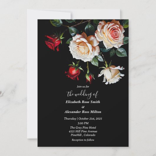 Dark Pretty Red pink white roses floral wedding Kaart (Voorkant)