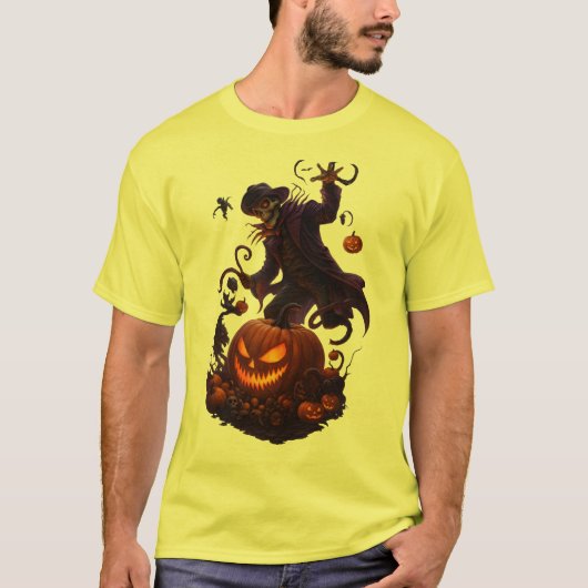 Dark Pumpkin Reaper – Creepy Halloween Skeleton Ar T-shirt (Voorkant)