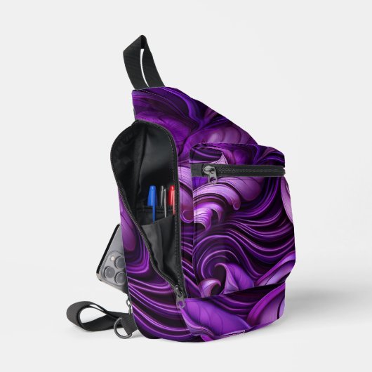 DARK PURPLE ABSTRACT SWIRLS SLING BAG (Open)