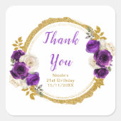 Dark Purple and Gold Elegant Flower Birthday Party Vierkante Sticker (Voorkant)