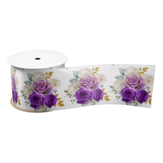 Dark Purple and Gold Elegant Flowers  Satijnen Lint (Spoel)