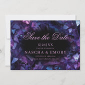 Dark Purple Boho Witch Crystals Black Wedding Save The Date (Voorkant)