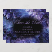 Dark Purple Boho Witch Crystals Black Wedding Save The Date (Voorkant / Achterkant)