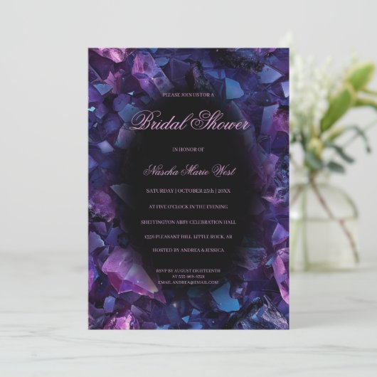 Dark Purple Boho Witch Crystals Bridal Shower Kaart (Staand voorkant)