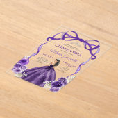 Dark Purple Bow Silver Crown Princess Quinceañera Acryl Uitnodigingen (Laagn)