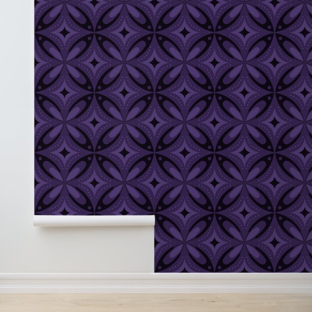 Dark Purple Colored Retro Pattern Behang (Applicatie)