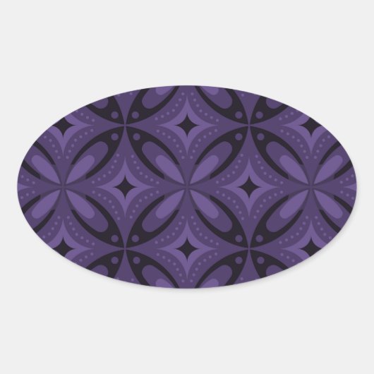 Dark Purple Colored Retro Pattern Ovale Sticker (Voorkant)