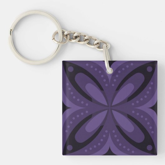 Dark Purple Colored Retro Pattern Sleutelhanger (voorkant)