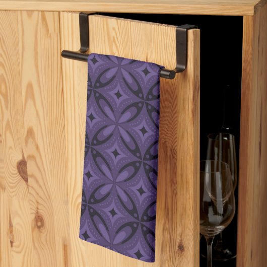 Dark Purple Colored Retro Pattern Theedoek (Derde Gevouwen)