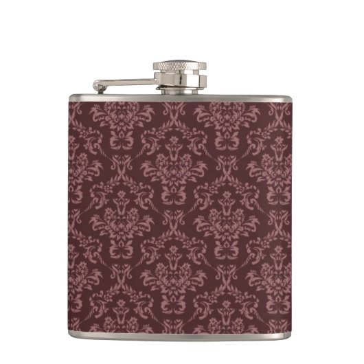 Dark Purple Damask Pattern Heupfles (Voorkant)