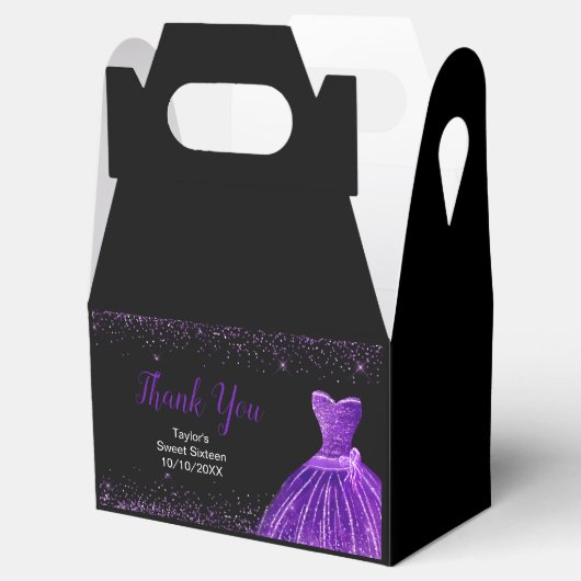 Dark Purple Dress Faux Glitter Sweet 16 Birthday Bedankdoosjes (Geopend)
