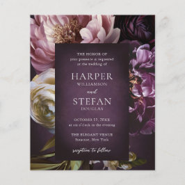 Dark Purple Fine Art Floral Budget Wedding Invite Flyer
