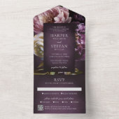 Dark Purple Fine Art Floral Elegant Wedding All In One Uitnodiging (Binnen)