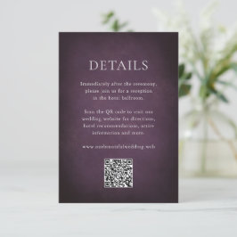 Dark Purple Fine Art Floral Elegant Wedding Informatiekaartje
