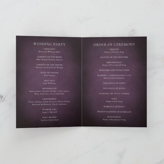 Dark Purple Fine Art Floral Elegant Wedding Programma (Binnen)
