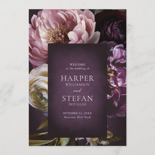 Dark Purple Fine Art Floral Elegant Wedding Programmakaart (Voorkant)