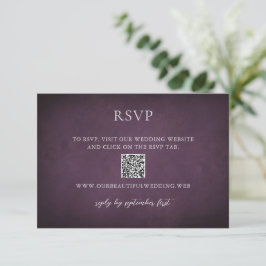 Dark Purple Fine Art Floral Elegant Wedding RSVP Kaartje