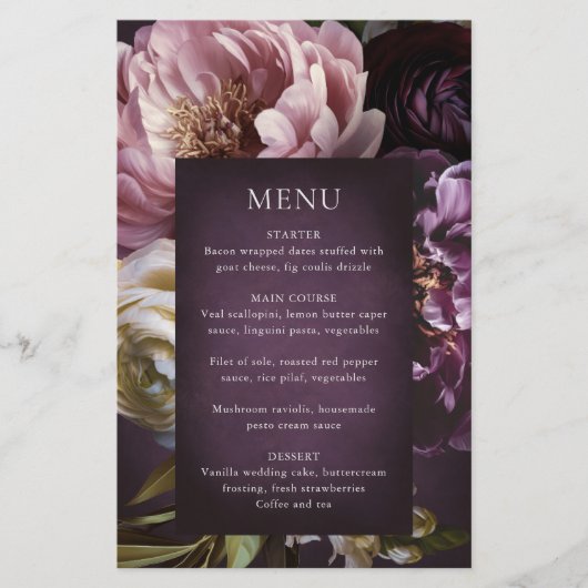 Dark Purple Fine Art Floral Wedding Menu (Voorkant)