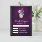 Dark Purple Floral Mason Jar Moody Wedding RSVP Kaartje (Staand voorkant)