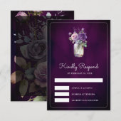 Dark Purple Floral Mason Jar Moody Wedding RSVP Kaartje (Voorkant / Achterkant)