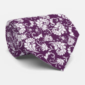 Dark Purple Floral Pattern Custom Necktie Stropdas (Opgerold)