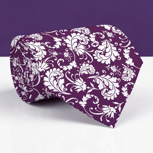 Dark Purple Floral Pattern Custom Necktie Stropdas