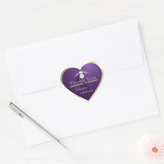 Dark Purple Gold Frame Logo and Monogram Thank You Hart Sticker (Envelop)