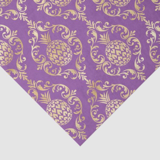 Dark Purple Gold Pineapple Damask Tissuepapier (Detail)