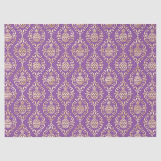 Dark Purple Gold Pineapple Damask Tissuepapier (Voorkant)