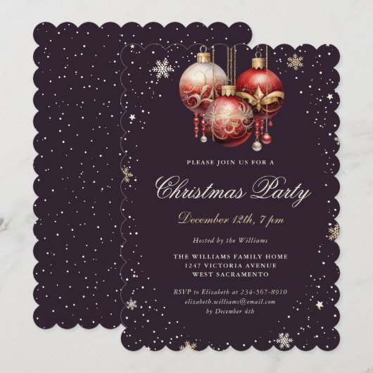 Dark Purple Gold Red Ornaments Christmas Party Kaart (Voorkant / Achterkant)