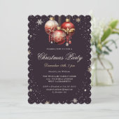 Dark Purple Gold Red Ornaments Christmas Party Kaart (Staand voorkant)