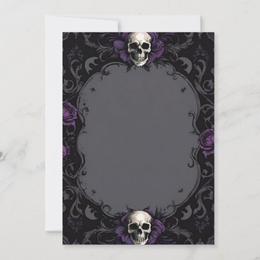 Dark Purple Gothic Boho Floral Skull Handfasting Kaart (Achterkant)
