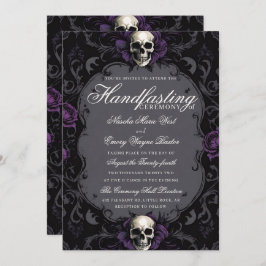 Dark Purple Gothic Boho Floral Skull Handfasting Kaart