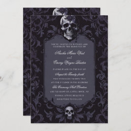 Dark Purple Gothic Boho Floral Skull Wedding Kaart