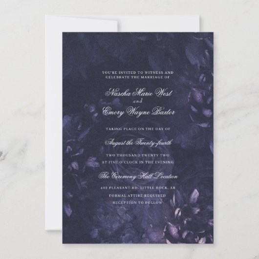 Dark Purple Gothic Boho Floral Wedding Kaart (Voorkant)