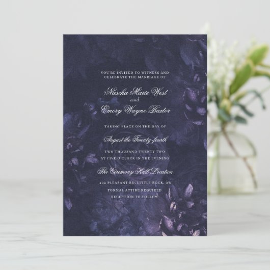Dark Purple Gothic Boho Floral Wedding Kaart (Staand voorkant)