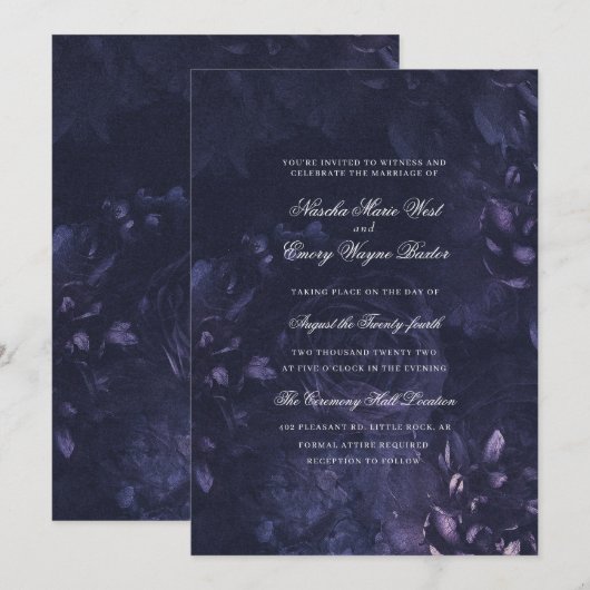 Dark Purple Gothic Boho Floral Wedding Kaart (Voorkant / Achterkant)