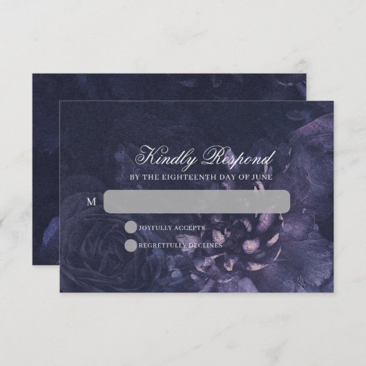 Dark Purple Gothic Boho Floral Wedding RSVP Kaartje (Voorkant / Achterkant)