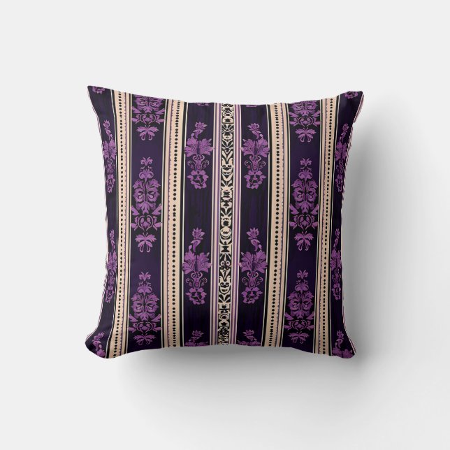 Dark Purple Gothic Damask Pillow Victorian Gothic Kussen (Voorkant)